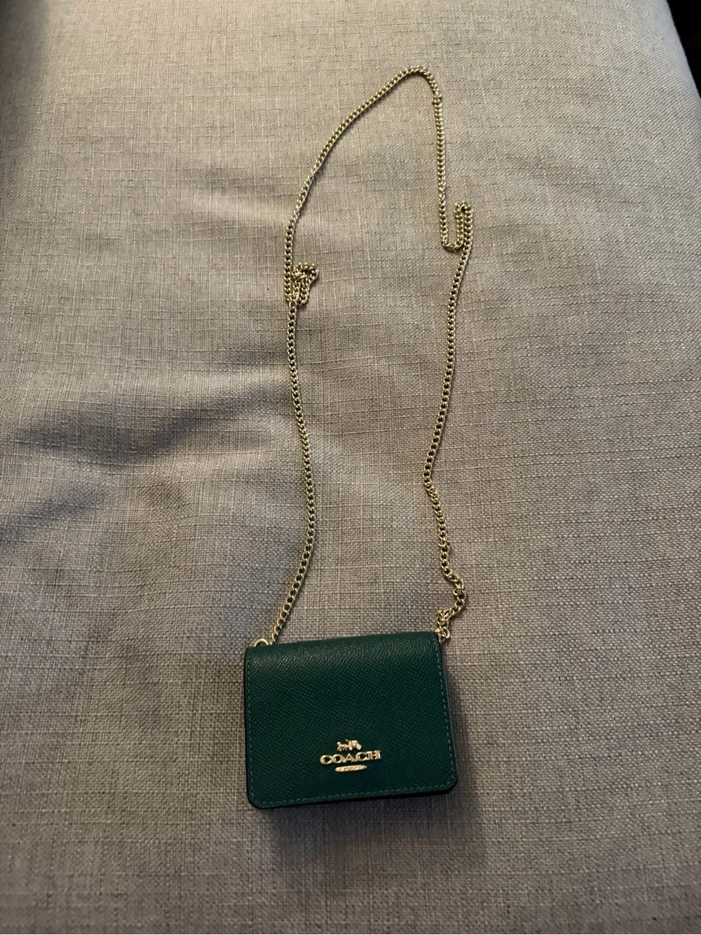Coach Emerald Green Mini Chain Crossbody Wallet with Gold Hardware